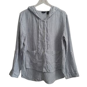 Tahari Linen Lagenlook Button Front Shirt Hoodie Size Medium